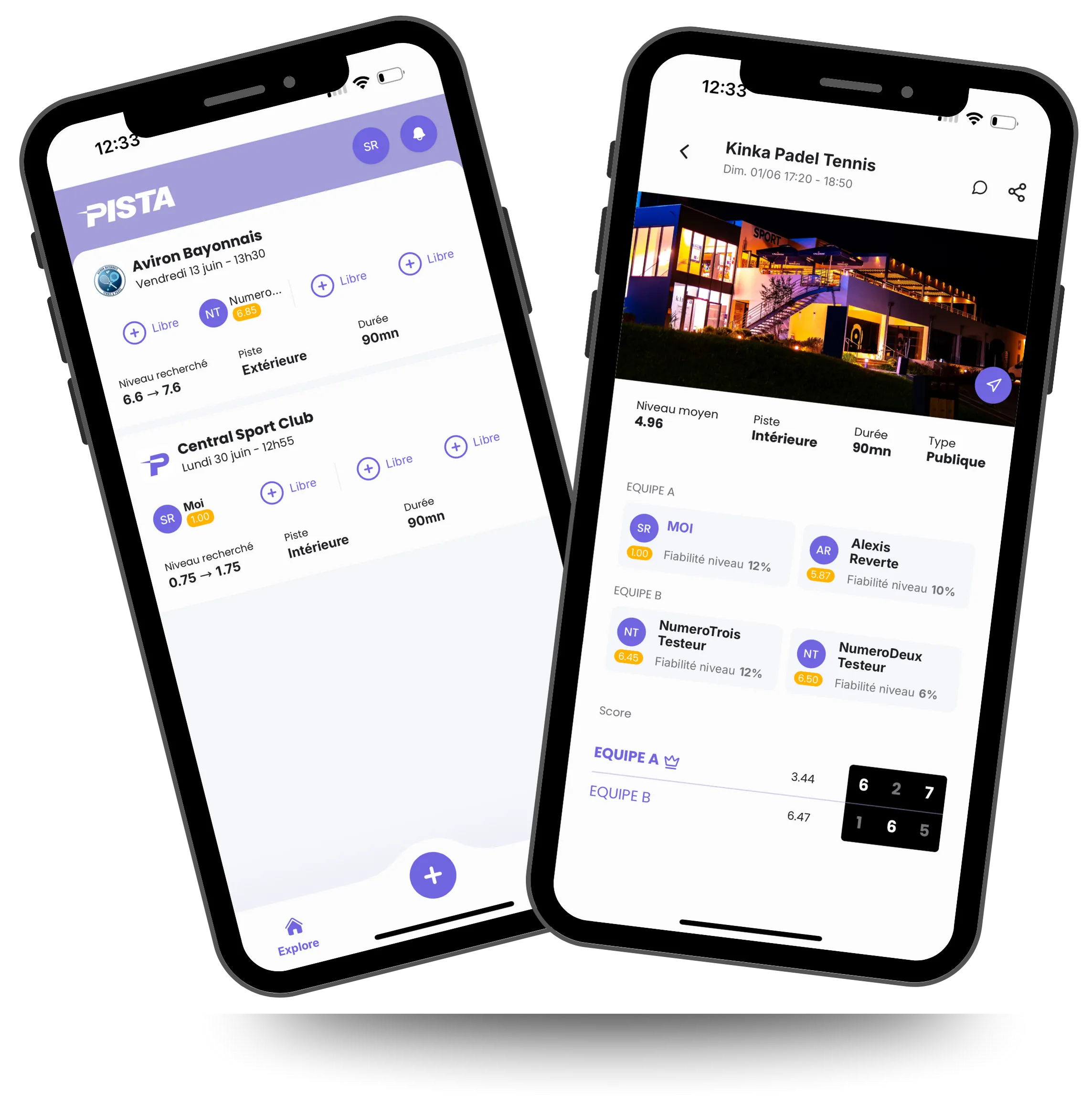 Captures d'écran de l'interface PISTA sur mobile